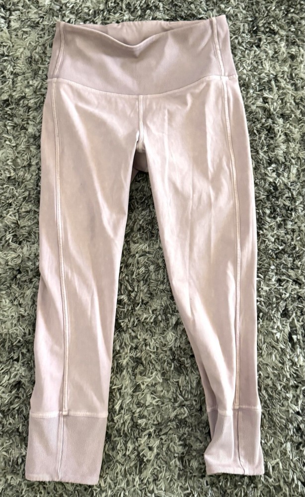 Lululemon Light Pink Ankle Leggings Women Size 9 Stretch Solid Knit Logo