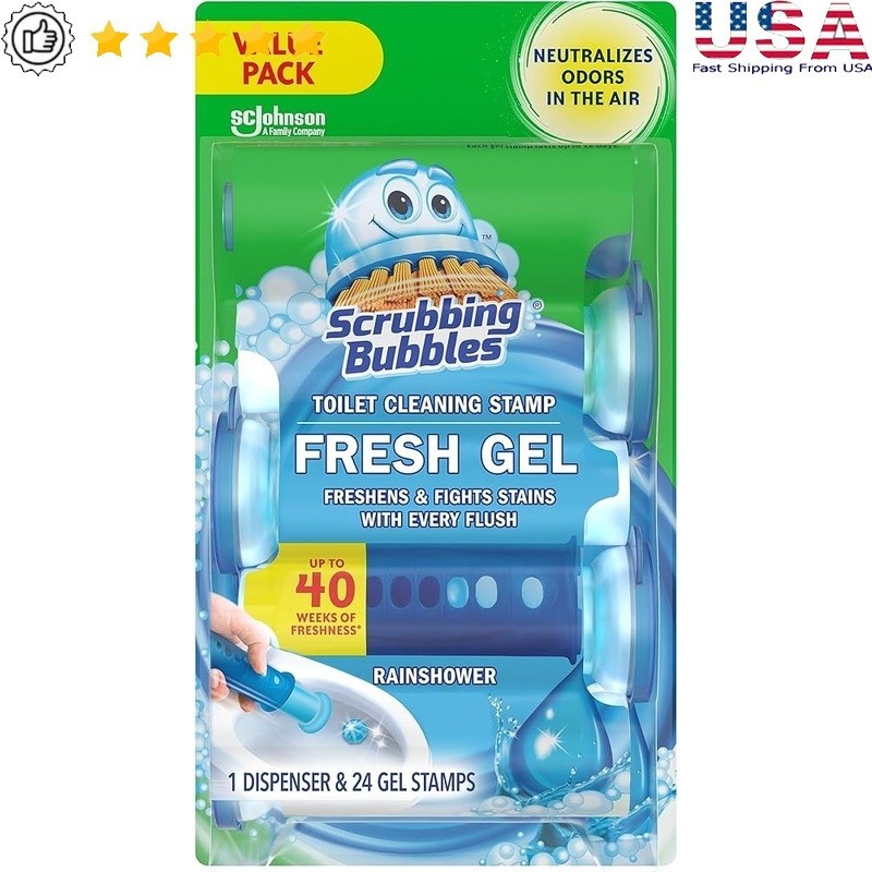 Toilet Gel Dispenser 24 Fresh Gel Stamps Rainshower Flush Activated Cleaner New