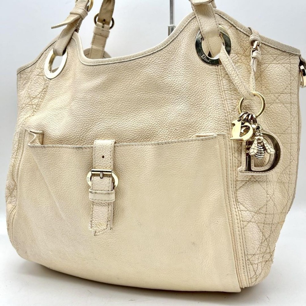 Christian Dior Leather Tote Shoulder Bag with Bee Charm New
