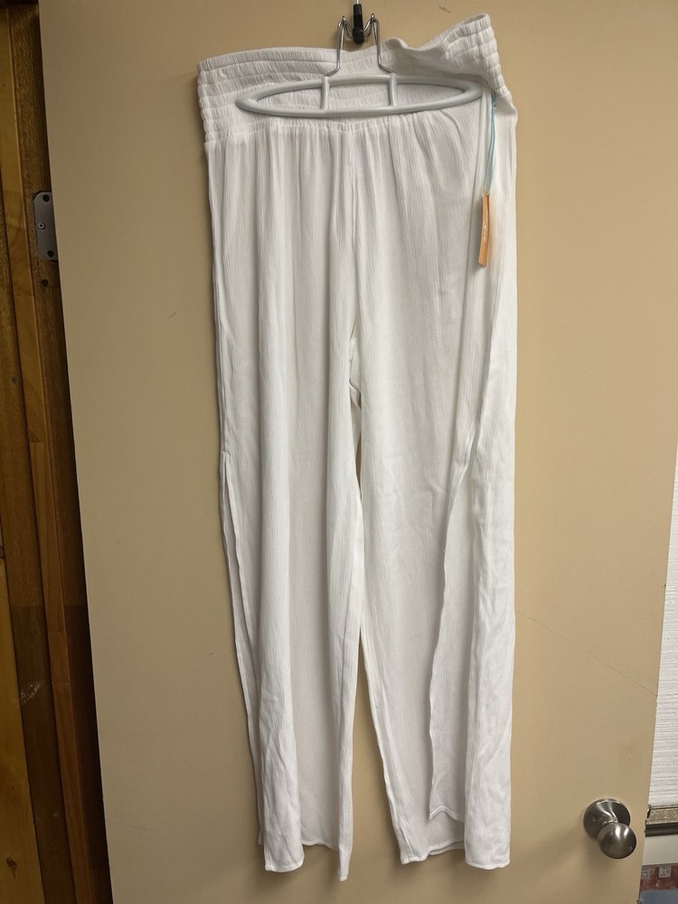 Kona Sol NWT Women’s Medium White Swim Cover-Up Pants NEW Rayon/Polyester Beach