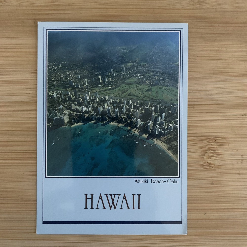 Пляж Вайкики с видом с воздуха - Оаху, Гавайи Hi 1990-е хромированная пляжная сцена