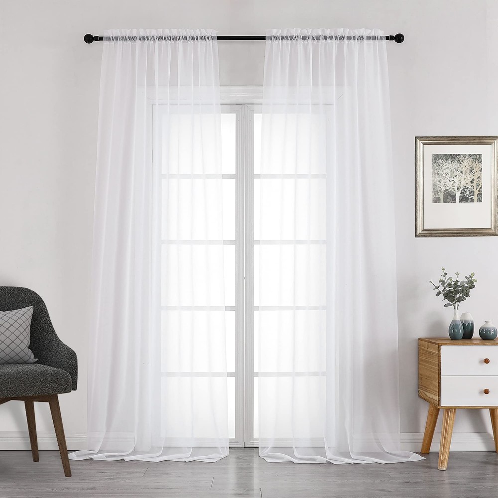 White Sheer Curtains 108 Inch Length 2 Panels Set, Extra Long Light Filtering...