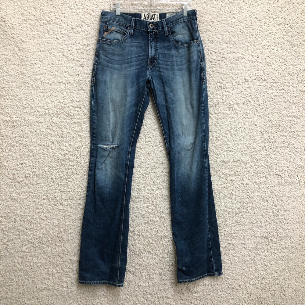 Ariat M4 Jeans 32x38 Mens Blue Low Rise Boot Cut Distressed Medium Wash Workwear