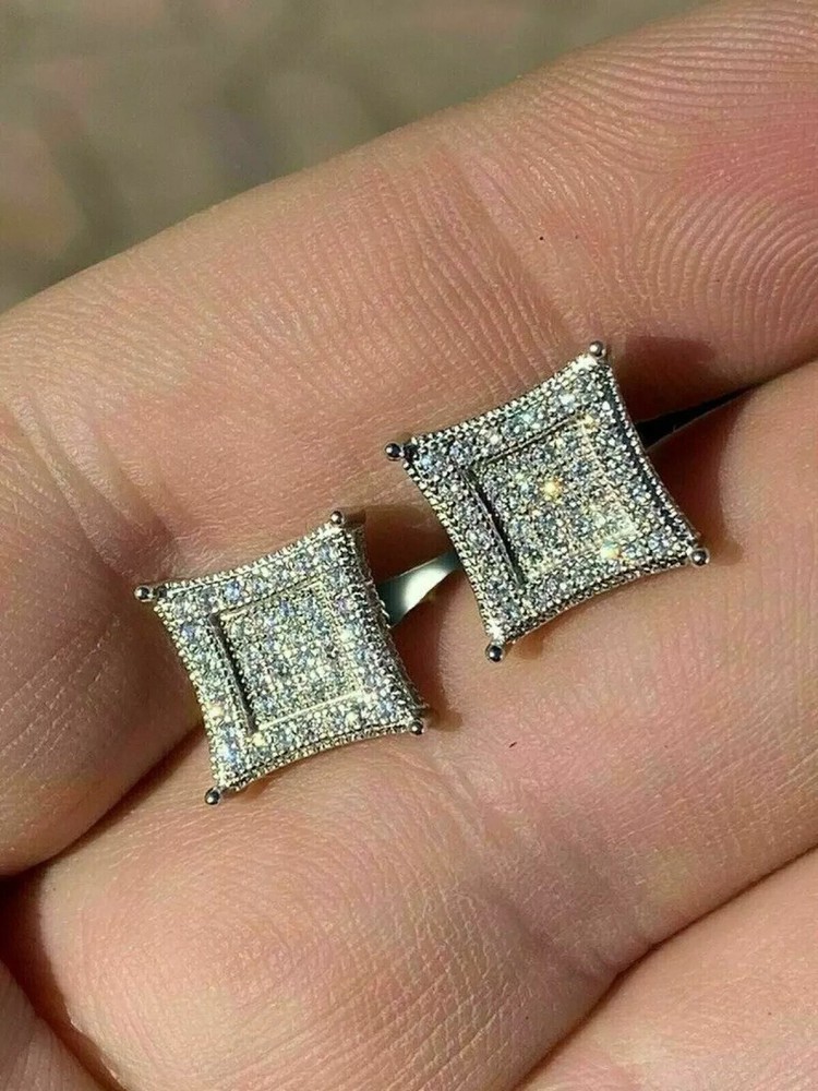 2Ct Round Cut Moissanite Men's Stud Earrings 14K White Gold Plated Silvr