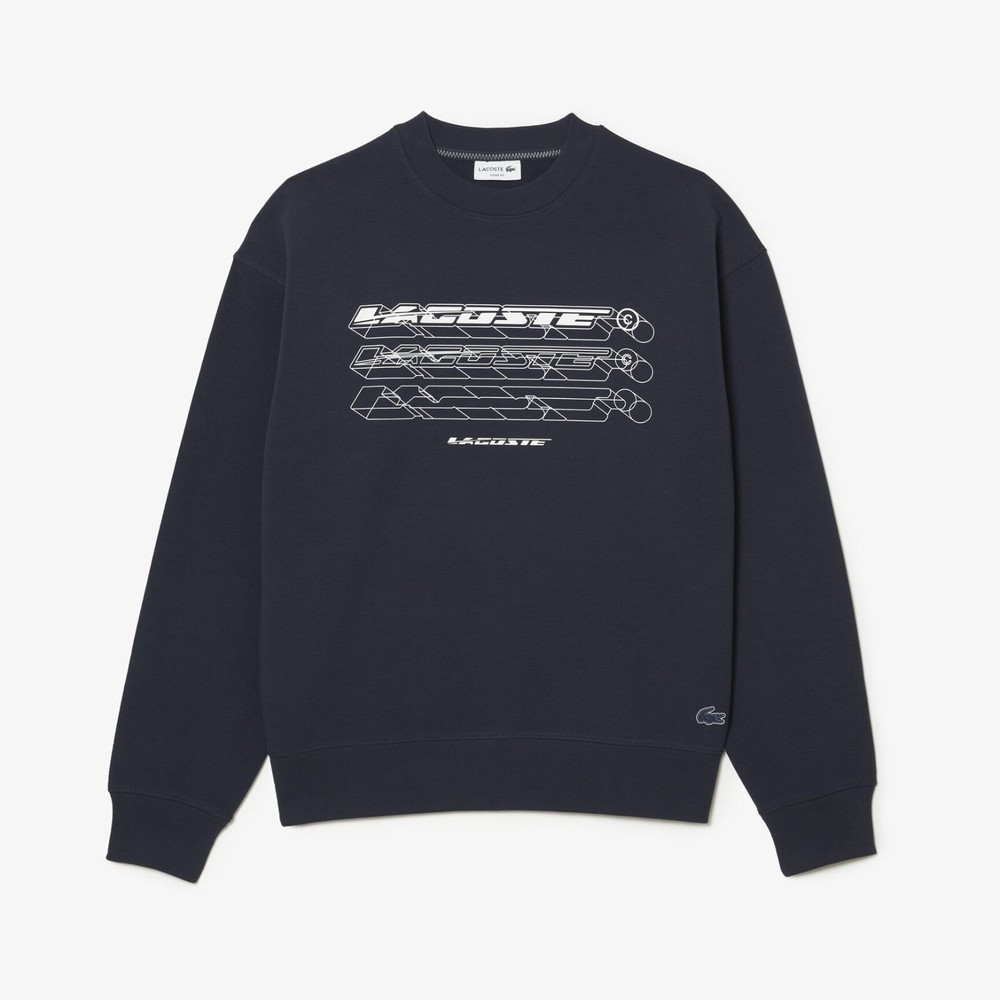 Mens Lacoste Sweatshirt Dark Blue Pullover With Logo - Size XXL