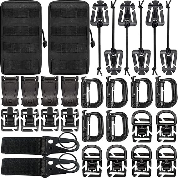 Molle Accessories Kit of 30 Attachments D-Ring Grimloc Locking Gear Clip