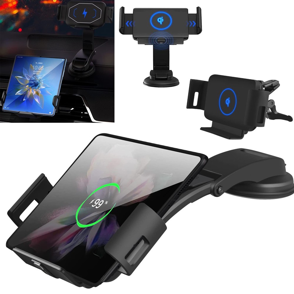Wireless Car Charger Clamp for iPhone 16 15 14 Series & Samsung Galaxy S24 S23 Ultra Fast Charging Mount