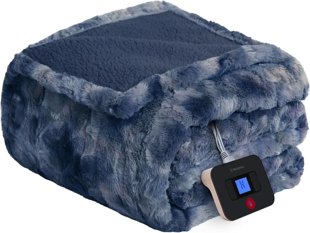 Electric Blanket Full, Faux Fur Heated Blanket with 10 Heating Levels & 1-12 Hou