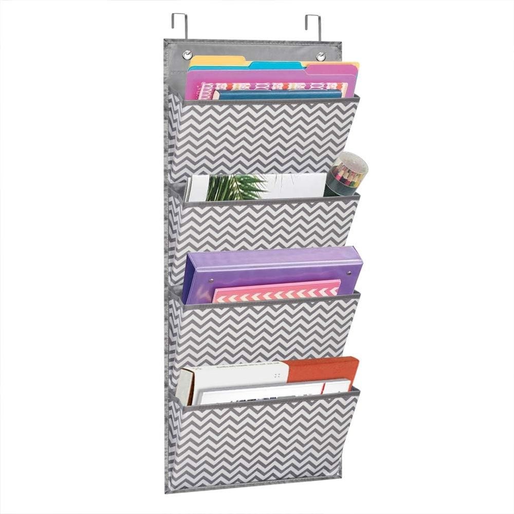 Wall Mount/Over Door File Hanging Storage Organizer - 4 Large Document Organi...