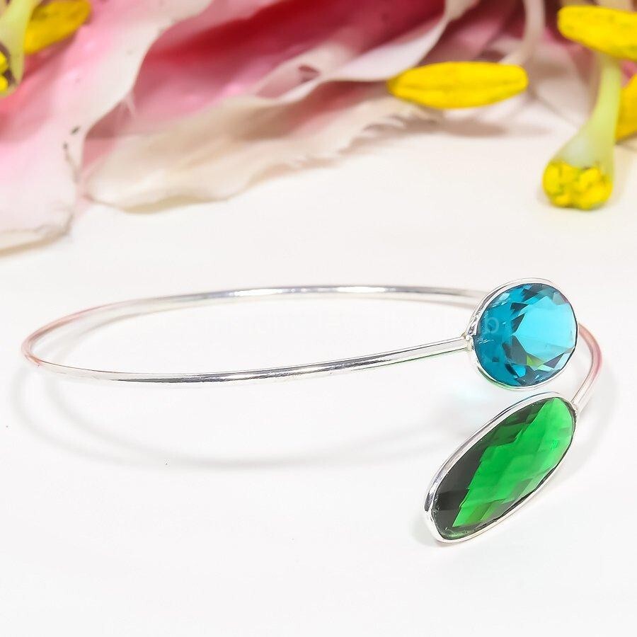 Christmas Sale: Handmade 925 Silver Peridot and Blue Topaz Channel-Set Cuff-image