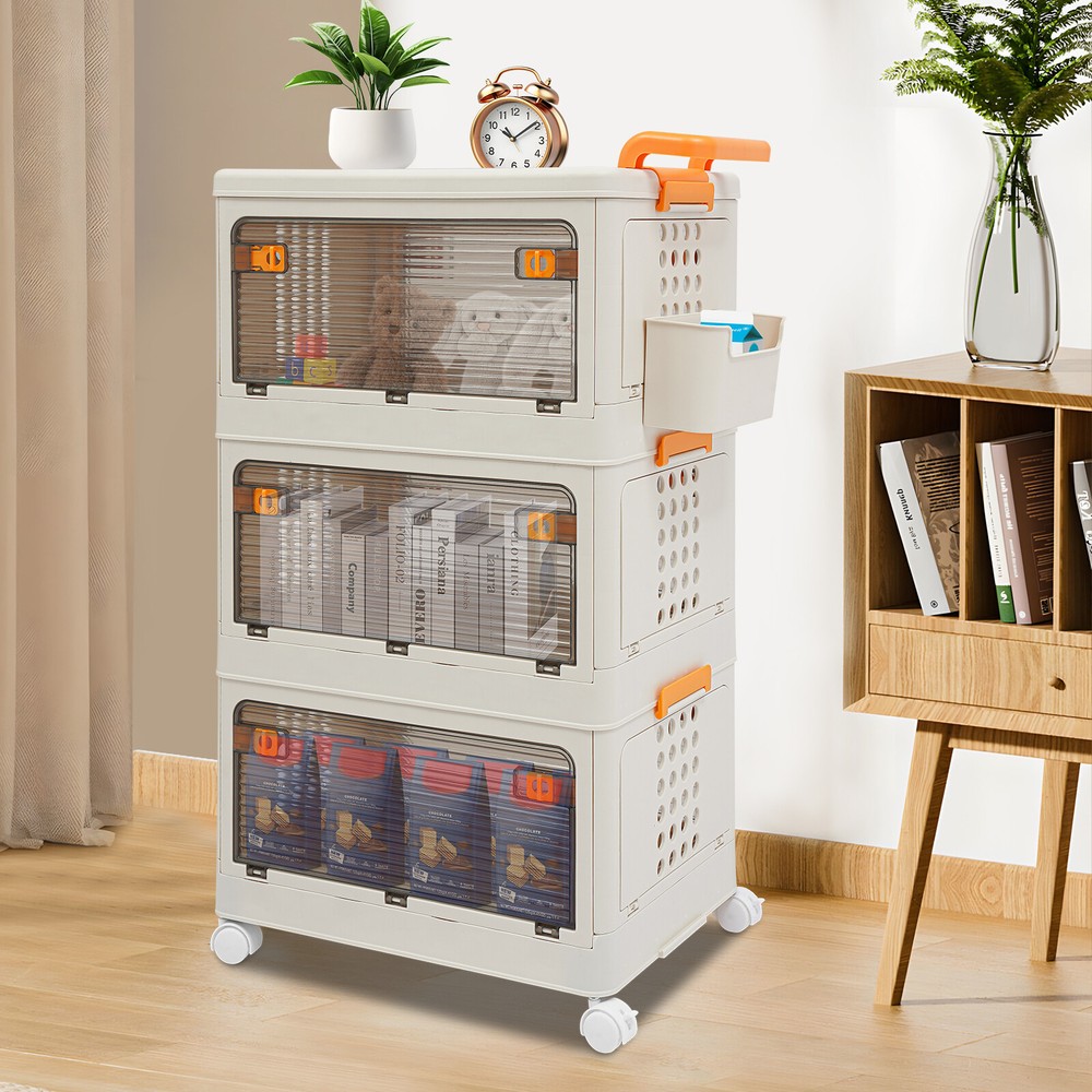 3 Tier Foldable Storage Cabinet Collapsible Movable Organizer Bin