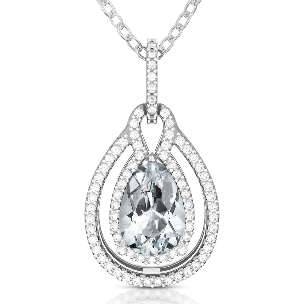 Birthstone Necklace For Women – Platinum Plated 925 Sterling Silver Teardrop ...