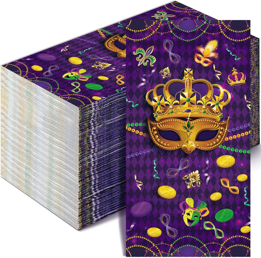 100 Pcs Mardi Gras Napkins Disposable 3 Ply Mask Paper Napkins Mardi Gras Guest