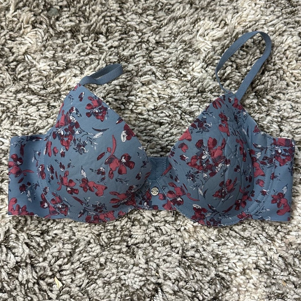 Lucky Brand 36C T Shirt Bra Blue Pink Floral Soft Cup Underwire