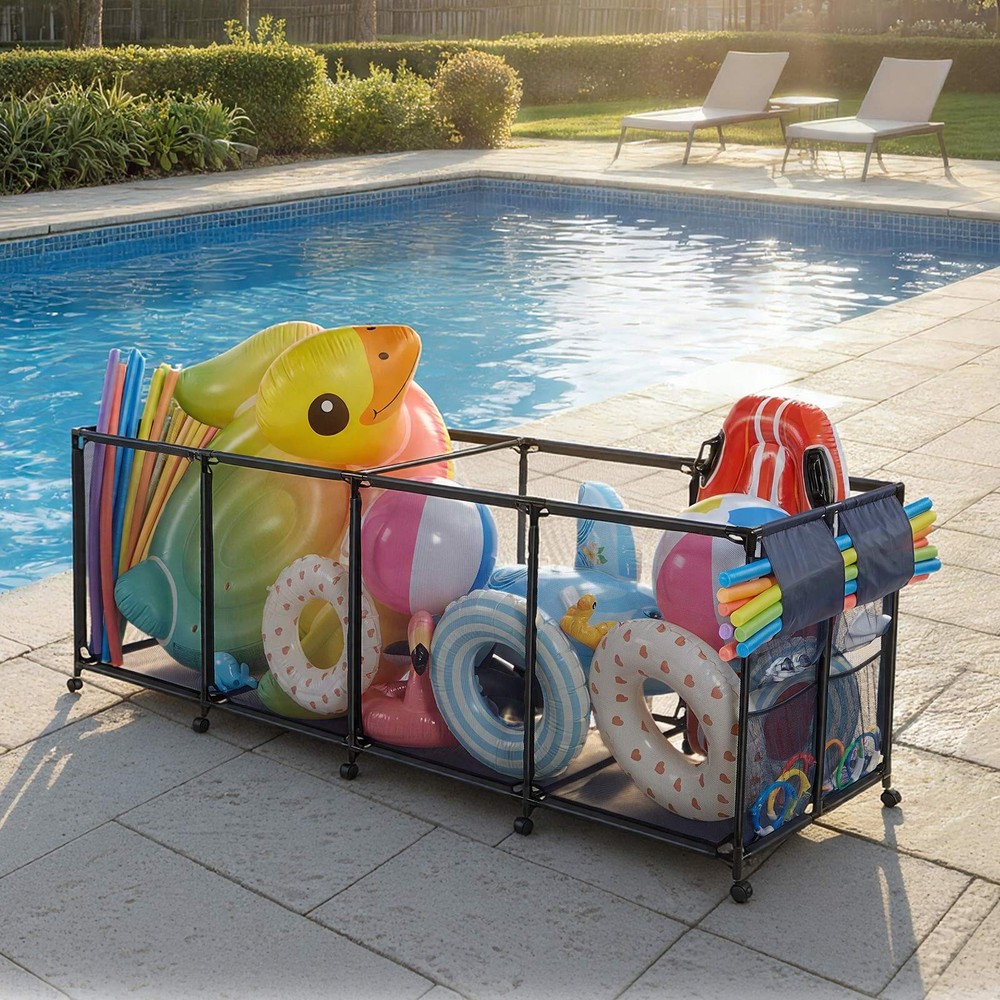 Uimoso Rolling Pool Toy Storage Bin with Side Holder for Noodles 103 x 32 x 35in