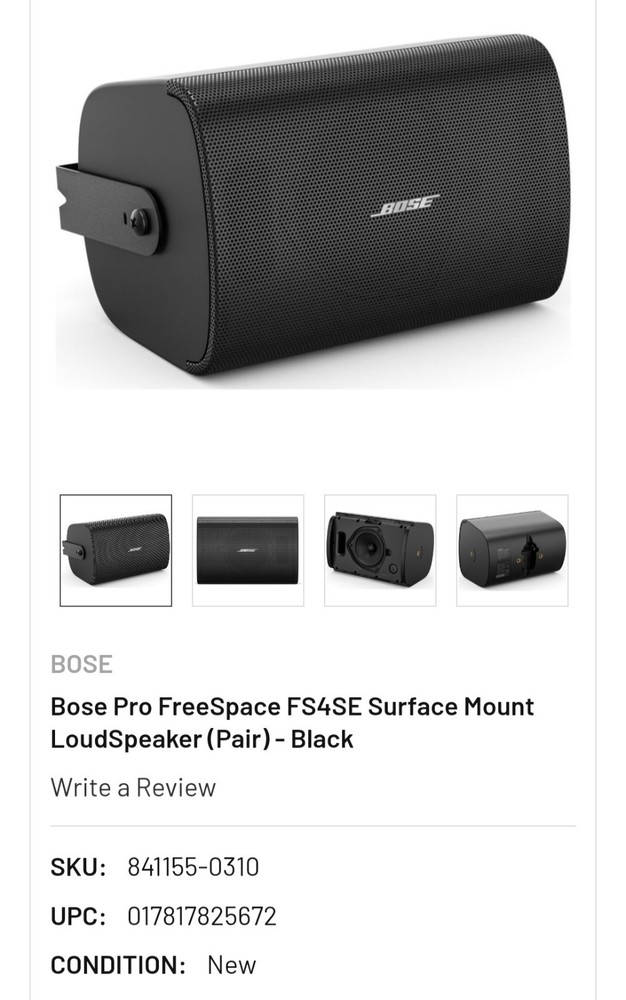 BOSEBose Pro FreeSpace FS4SE Surface Mount LoudSpeaker(Pair) Black FS4SE