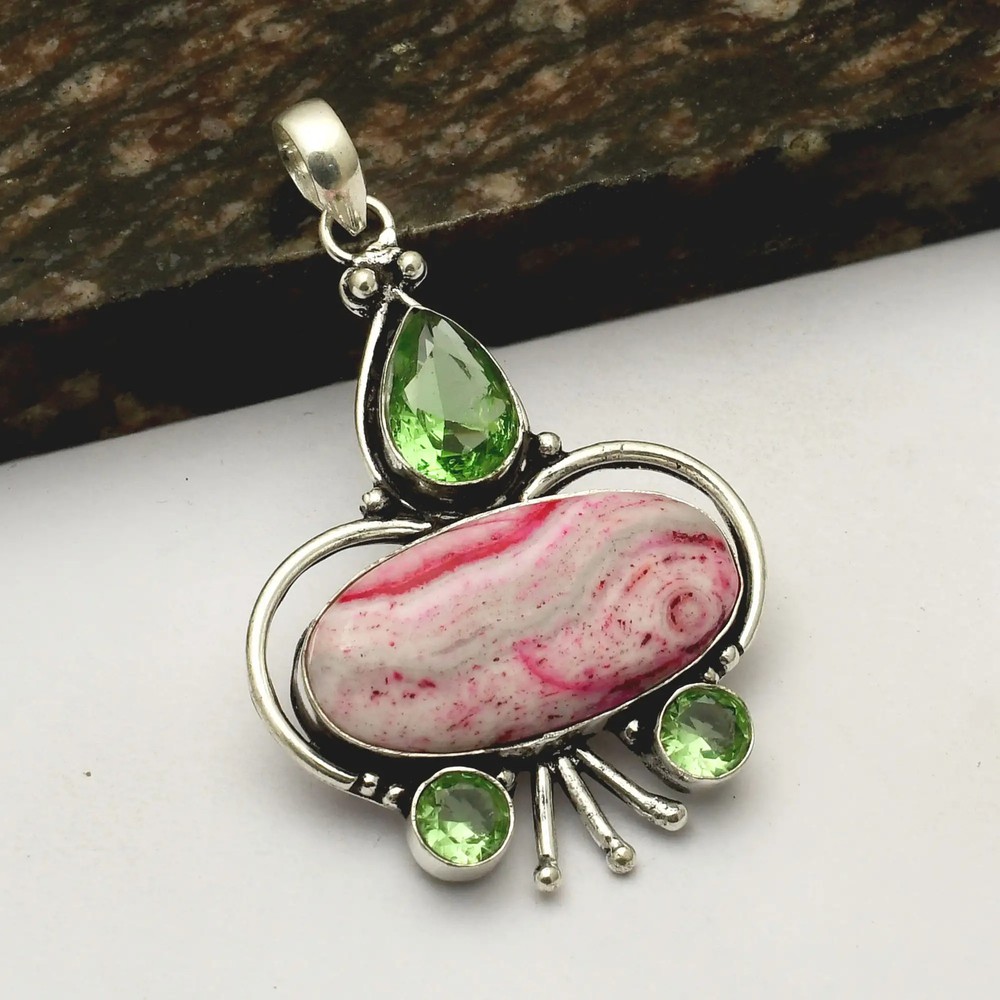 Dendrite Opal Peridot Gemstone Ethnic Handmade Pendant Jewelry 2.6