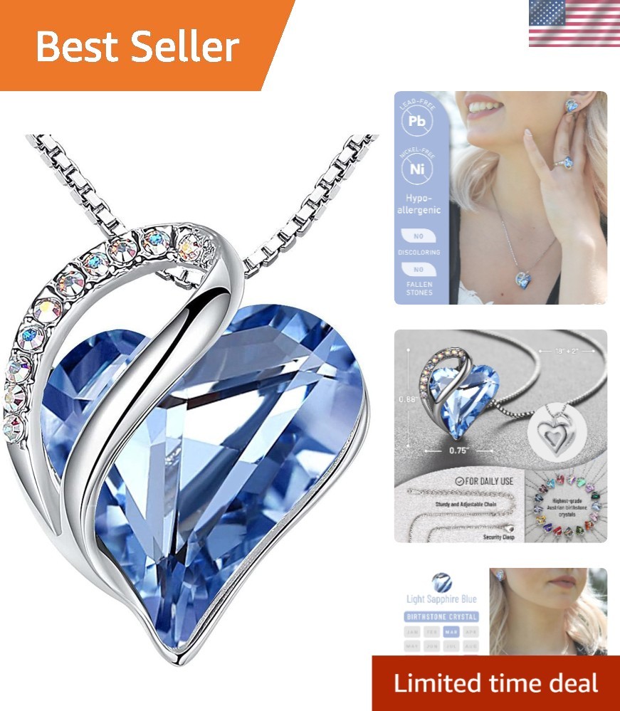 Elegant Infinity Love Birthstone Heart Crystal Pendant Necklace for Women