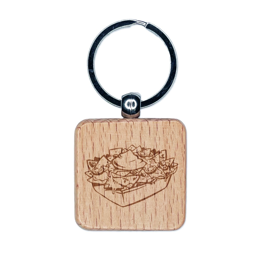 Mexican Nachos Tortilla Chips Sour Cream Engraved Wood Keychain