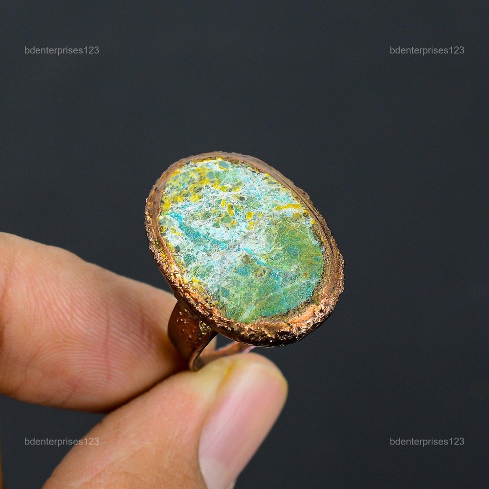 Mother's Day Copper Chrysocolla Rough Gemstone Electroformed Wedding Ring Deal-image