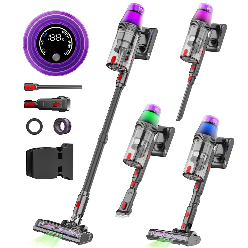 Cordless Vacuum Cleaner 500W/45Kpa, 3 Ambient Colors Power Modes with 60 Mins...