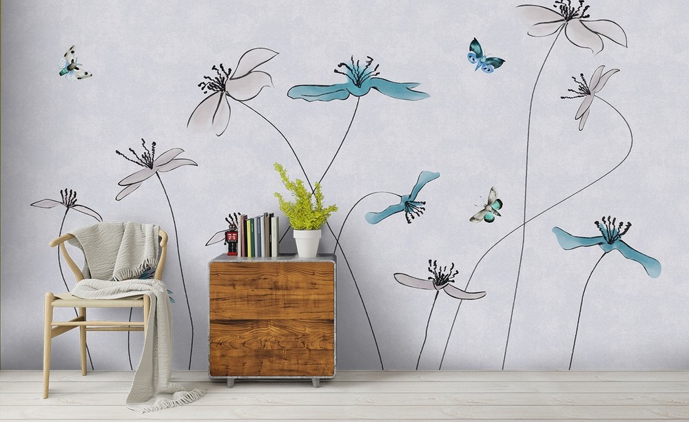 3D Flower Butterfly Watercolor Wall Murals Wallpaper Murals Wall Sticker
