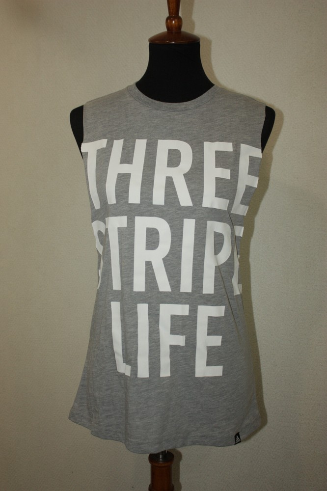 NWT Adidas ClimaLite Sz S Gray Pullover Sleeveless Muscle Tee Three Stripe Life