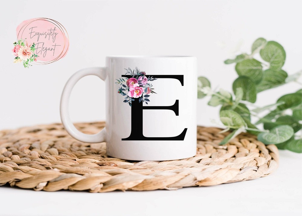 Floral Initial Mug Personalised Cup Initial Mug Cute Mug Custom Mug Floral Mug