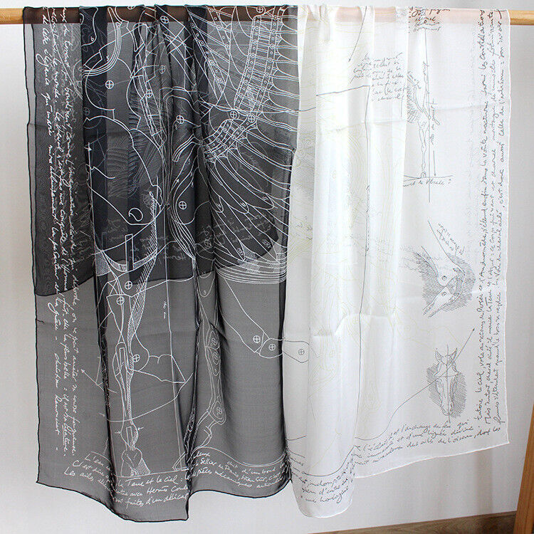 Pure Chiffon Silk Wrap Scarf Sarong Beach Hand rolled Fly Horse Print Thin 54