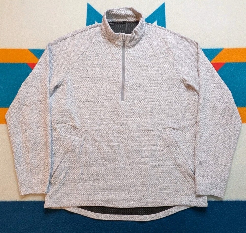 Lulomon Textured Double Knit Cotton 1/4 Zip Stretch Pullover Jacket in Grey Size Large