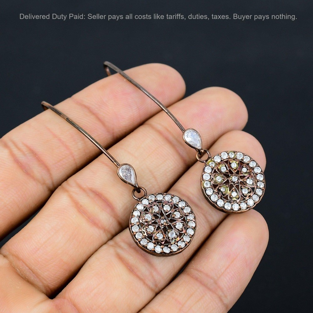 Christmas Sale Natural White Topaz Copper Hook Electroformed Dangling Earrings-image
