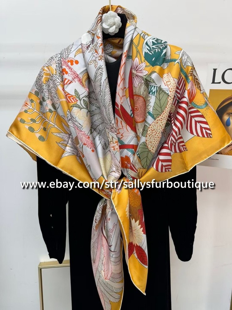 Sallys 16 Momme Twill Silk Wrap Scarf Stole Flowers Print Square Shawl 53