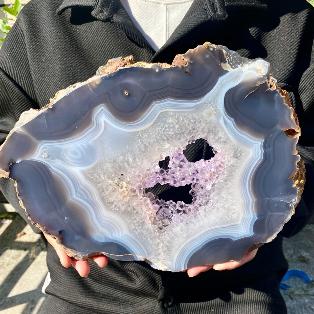 4.58LB Natural amethyst agate sliced quartz crystal mineral specimen-