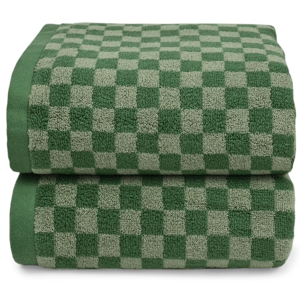 Green Checkered Cotton Quick-Dry Bath Towels 54x28