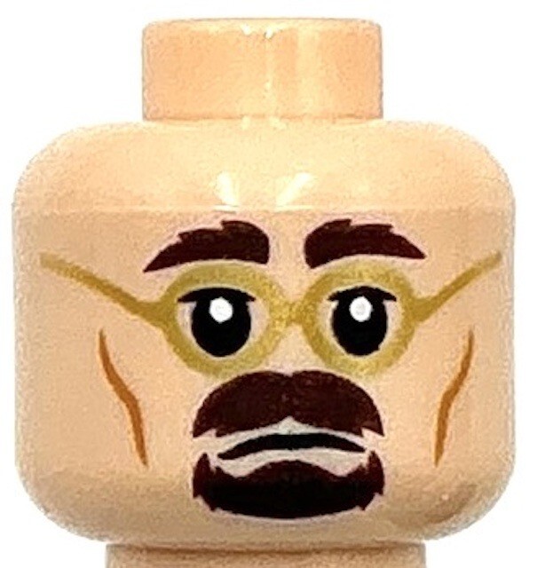 Lego New Light Nougat Minifigure Head Dual Sided Gold Glasses Mustache Part