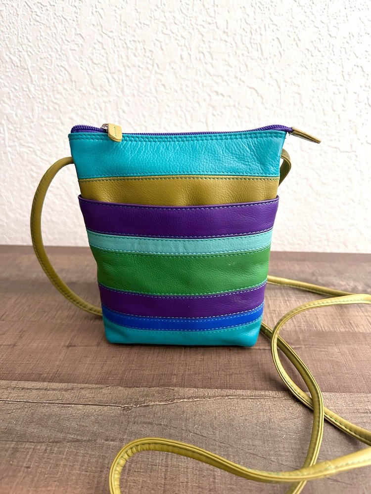 Ladies Leather Cross Body Shoulder Bag by Ili New York Colorful Stripes