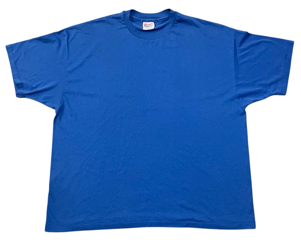 Vintage 80s Hanes Blank T-Shirt Size 2XL Blue Heavyweight 50/50 Single Stitch