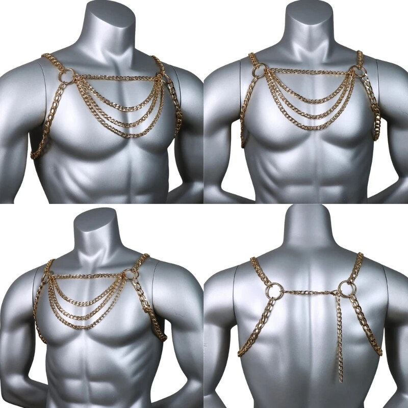 Mens Metal Body Chest Chain Festival Accessories Party Club Hollow Out Necklace