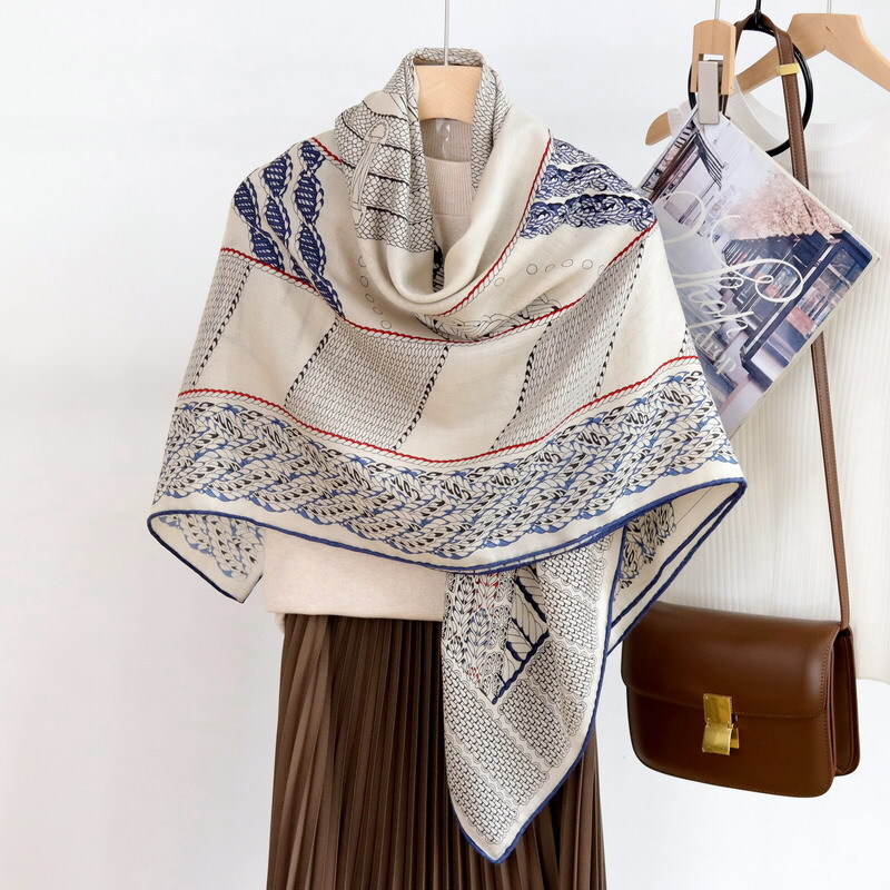 70% Cashmere & 30% Silk Wrap Scarf Stole dressage Print Square Shawl 53