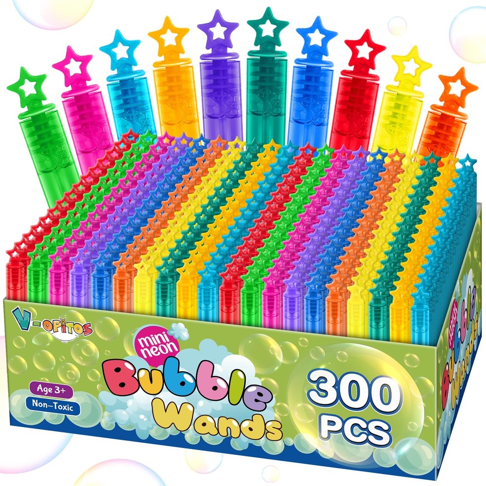 300 Pack Mini Bubble Wands in 10 Color, Bulk Party Favors for Kids, Ideal Goo...