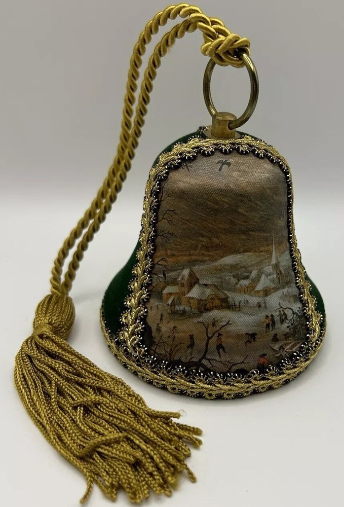 1970s Reuge Christmas Bell Ornament Plays Silent Night Vintage Brocade Music Box