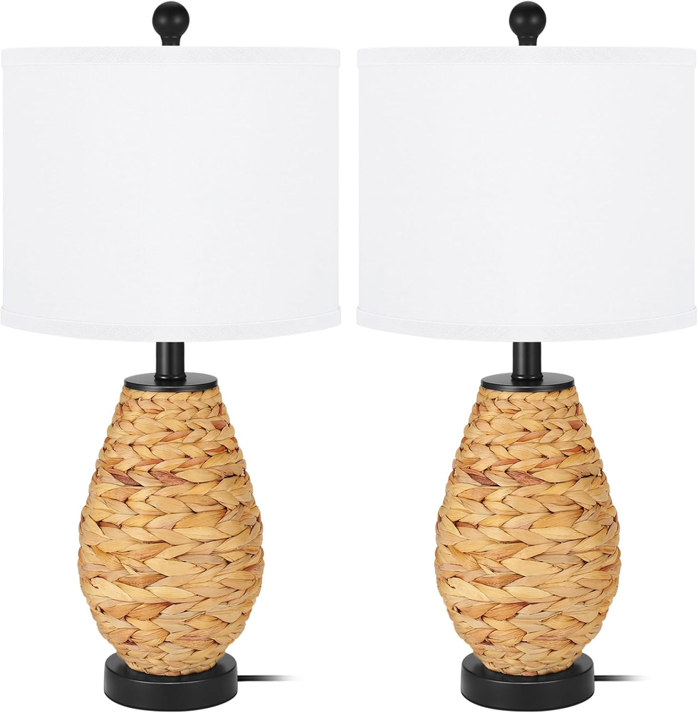 Coastal Table Lamps Set of 2, Retro Natural Seagrass Rattan Woven 24