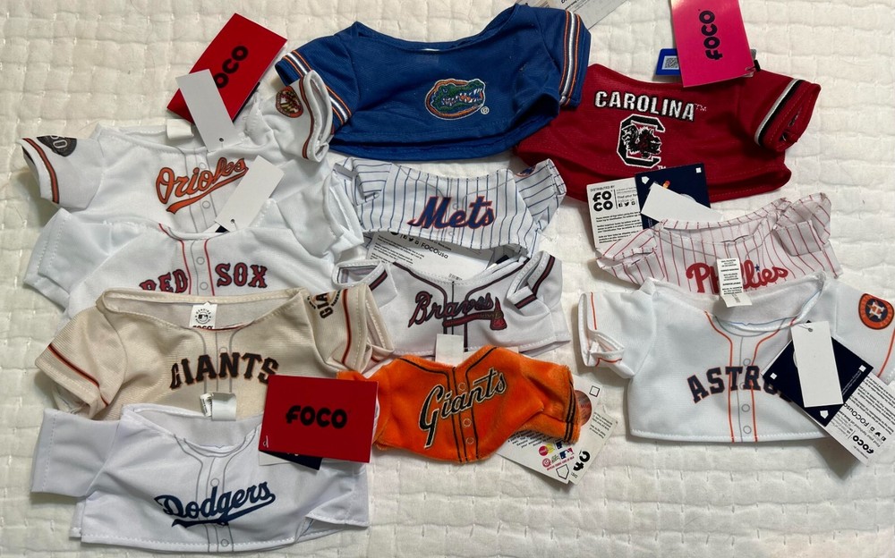 Teddy Bear pullover jerseys- Lot of 50 + MLB, NFL and NCAA Teams  7 and 10 inch