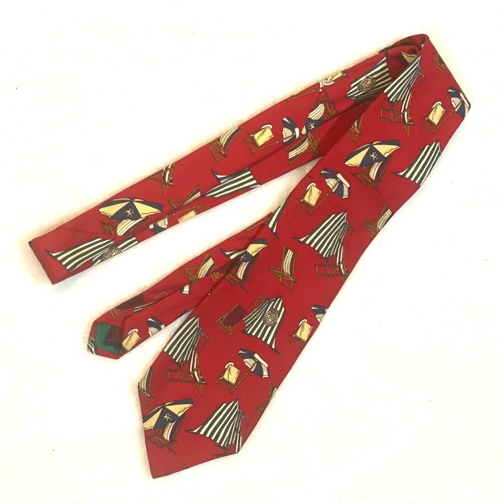 Tommy Hilfiger Red Beach Tent Umbrella Print Necktie for Summer Vacation Style
