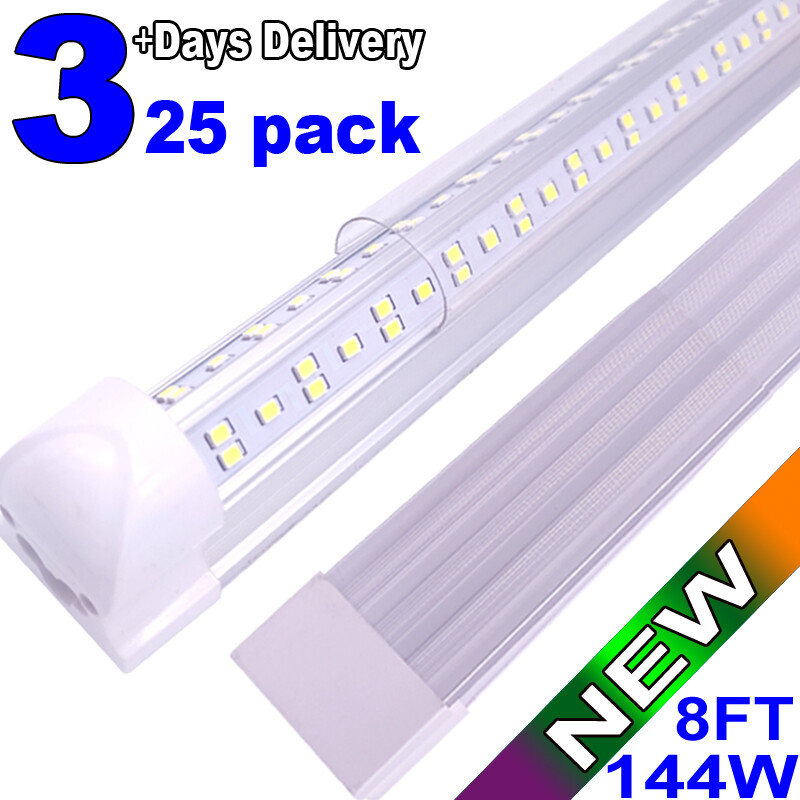 144W 8ft LED Tube Light Bulbs V-Shaped LED Shop Light Fixture 6500K Daylight×25P