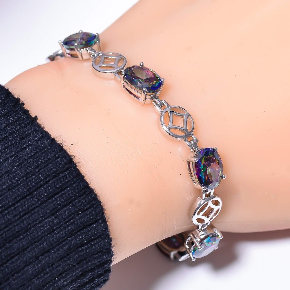 Rainbow Mystic Fire Topaz 925 Sterling Silver Tennis Bracelet 7.99