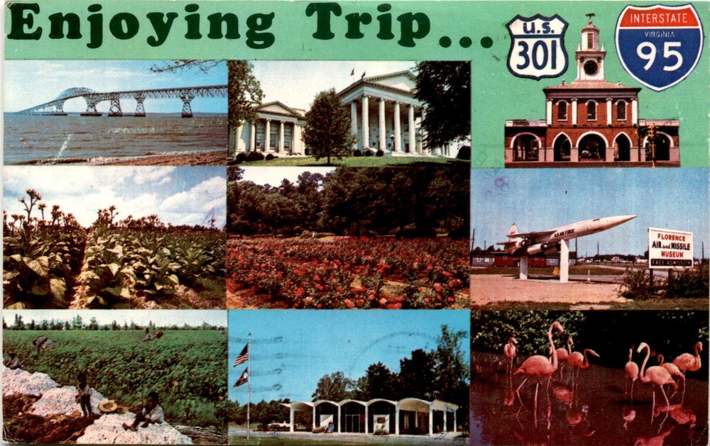 FREE ADMISSION, Potomac River Bridge, Va. State Capitol, Market Place, Postcard