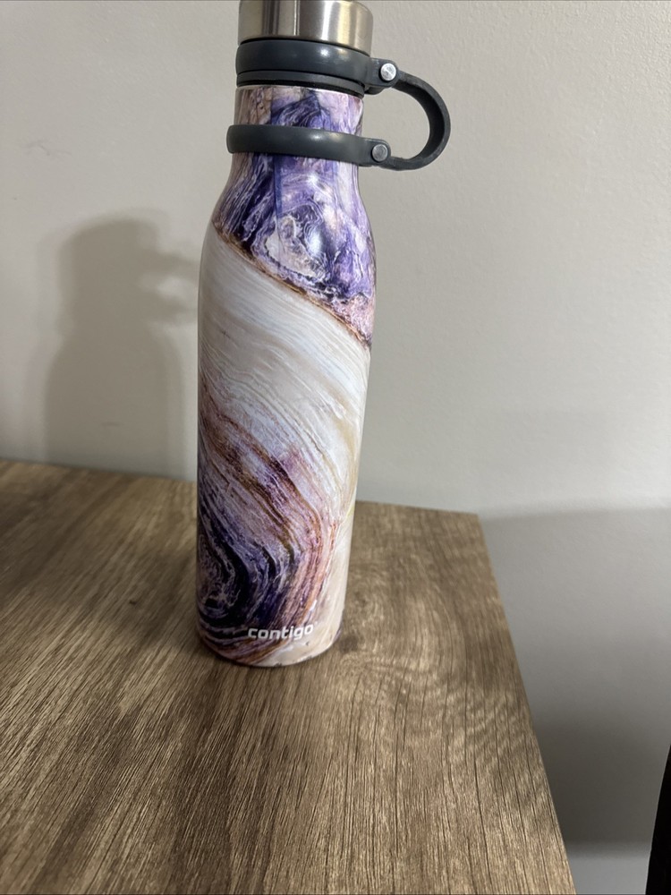Contigo Purple/Beige Marble Patterned hand held Stainless /Carry Strap Water Bot