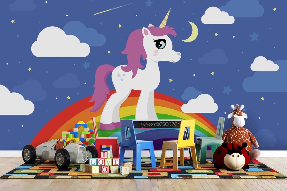 3D Unicorns Rainbow Clouds Cartoon Wall Murals Wallpaper Murals Wall Sticker 20