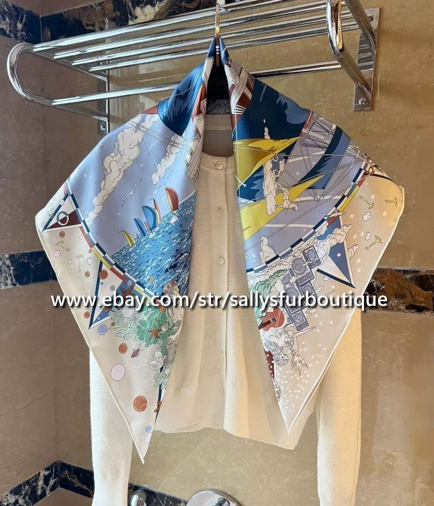 Sallys 18 Momme Twill Silk Wrap Scarf Stole Boat Building Double Face Shawl 35